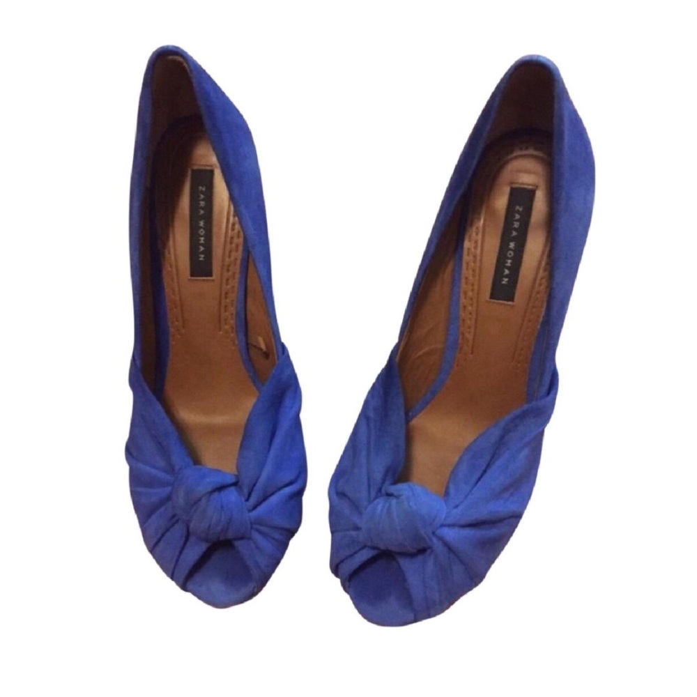 Zara Blue Suede Peep Toe Heels